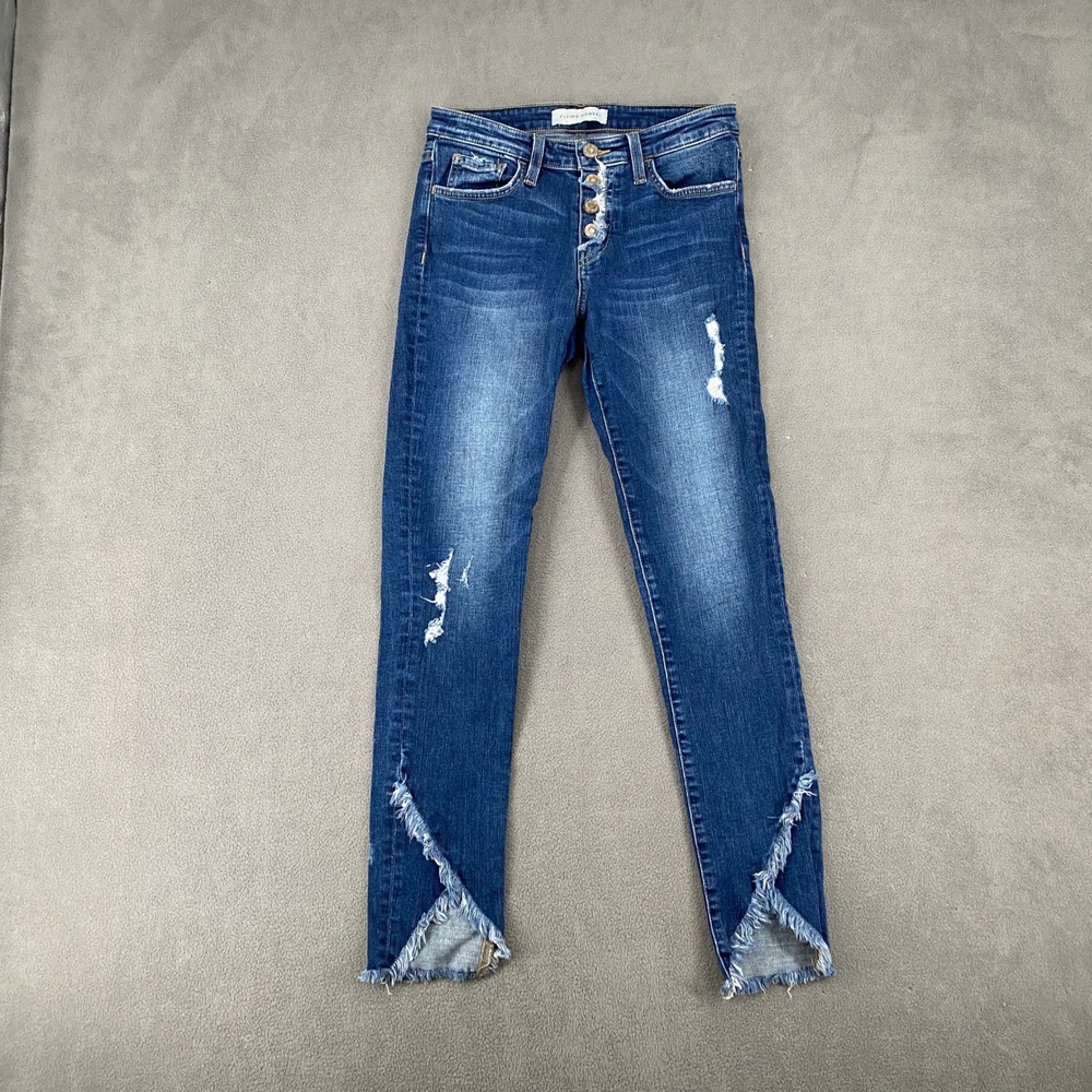 Flying Monkey Womens Skinny Jeans Blue Distressed Button Fly Tulip Hem Y2192 25